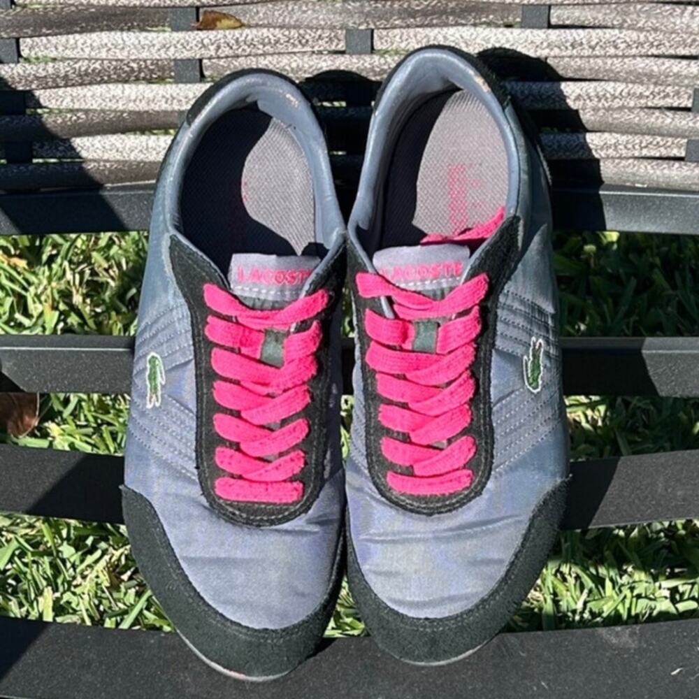 Lacoste Phoenix Lace Up Trainers Sneakers Athletic Gray Black Pink Size 7.5 - Picture 3 of 10